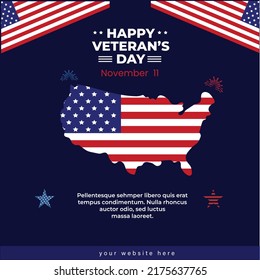 Happy Veterans Day concept Honoring all who served. with American flag and soldiers illustration.
