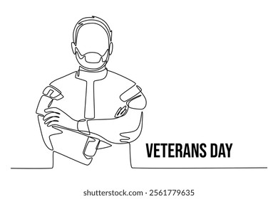 Happy Veterans Day concept. Single line draw design vector graphic illustration.