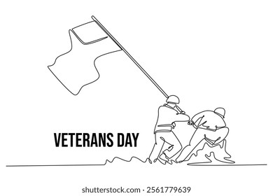 Happy Veterans Day concept. Single line draw design vector graphic illustration.