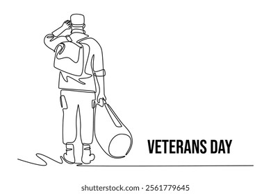 Happy Veterans Day concept. Single line draw design vector graphic illustration.