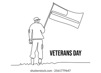 Happy Veterans Day concept. Single line draw design vector graphic illustration.