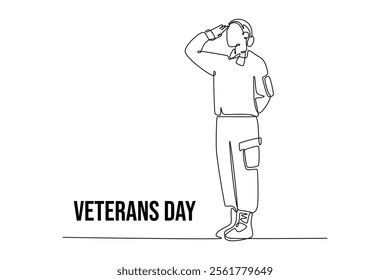 Happy Veterans Day concept. Single line draw design vector graphic illustration.