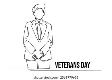 Happy Veterans Day concept. Single line draw design vector graphic illustration.