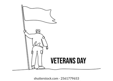 Happy Veterans Day concept. Single line draw design vector graphic illustration.