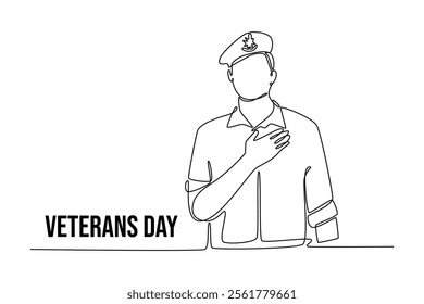 Happy Veterans Day concept. Single line draw design vector graphic illustration.