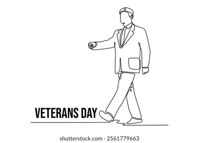 Happy Veterans Day concept. Single line draw design vector graphic illustration.