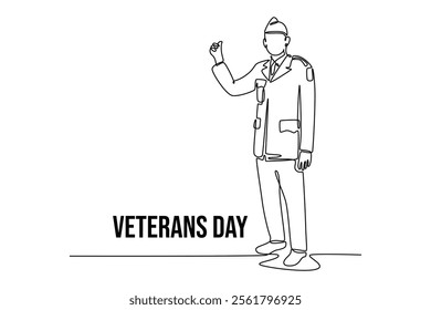 Happy Veterans Day concept. Single line draw design vector graphic illustration.