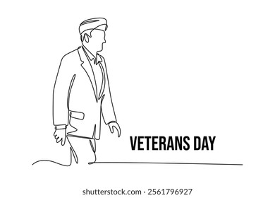 Happy Veterans Day concept. Single line draw design vector graphic illustration.
