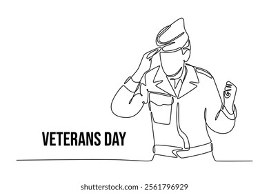 Happy Veterans Day concept. Single line draw design vector graphic illustration.