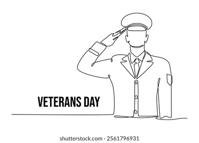 Happy Veterans Day concept. Single line draw design vector graphic illustration.