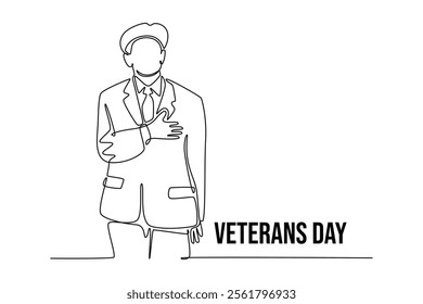 Happy Veterans Day concept. Single line draw design vector graphic illustration.