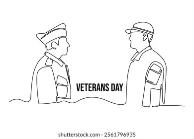 Happy Veterans Day concept. Single line draw design vector graphic illustration.