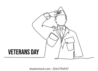 Happy Veterans Day concept. Single line draw design vector graphic illustration.