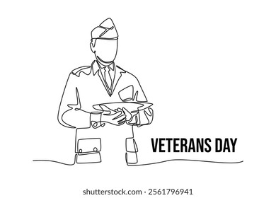 Happy Veterans Day concept. Single line draw design vector graphic illustration.