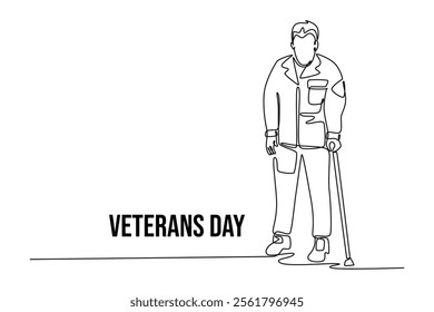 Happy Veterans Day concept. Single line draw design vector graphic illustration.