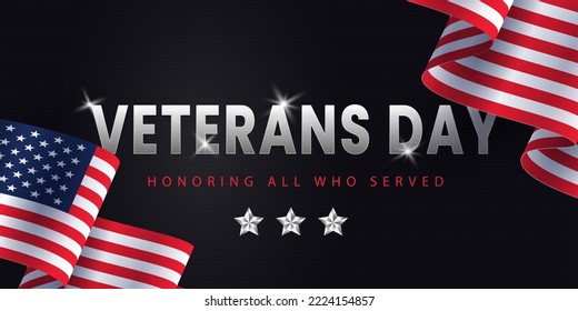 Happy Veterans Day concept. Vintage American flags against blackboard background. November 11. EPS 10.