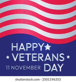 Happy veterans day design with flag gradient effect on blue background.