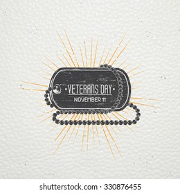 Happy veterans day. Detailed elements. Old retro vintage grunge. Scratched, damaged, dirty effect. Typographic labels, stickers, logos and badges. Flat vector illustration