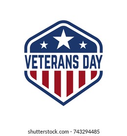 Happy veterans day emblem template isolated on white background. Design element for label, emblem, sign, poster. Vector illustration