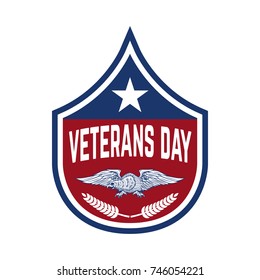 Happy veterans day emblem template isolated on white background. Design element for label, emblem, sign, poster. Vector illustration