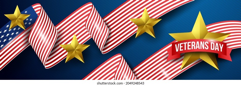 Happy Veterans Day with Flag and Stars Background
