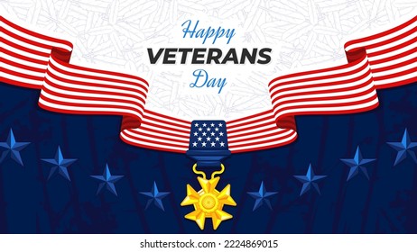 Happy Veterans Day with Gold Medal Background