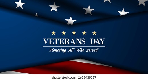 Happy Veterans Day. Great for posters, banners and social media. Blue background.