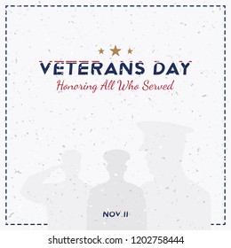 Happy Veterans Day. Greeting card with soldier on background. National American holiday event. Flat vector illustration EPS10.