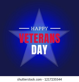 Happy Veterans day greeting card with text and star symbol on blue background. - Vector illustration