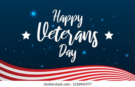 Happy Veterans Day Greeting Card Vector illustration. Text on blue stars bokeh background.