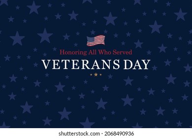 Happy Veterans Day. Greeting card with USA flag on blue background. National American holiday event. Flat vector illustration EPS10.