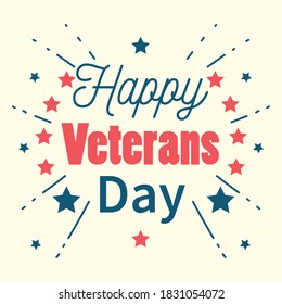 happy veterans day, handwritten lettering stars background vector illustration