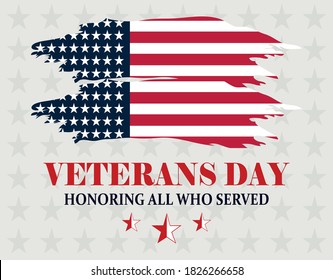 happy veterans day, honoring all who served, american flag grunge design vector illustration