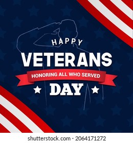 Happy Veterans Day - Honoring all who served Greeting Card Vector illustration.