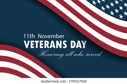 Happy veterans day horizon background. Vector illustration with usa flag