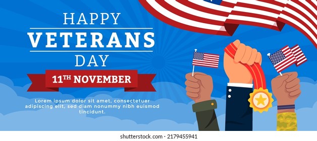 happy veterans day horizontal banner vector flat design