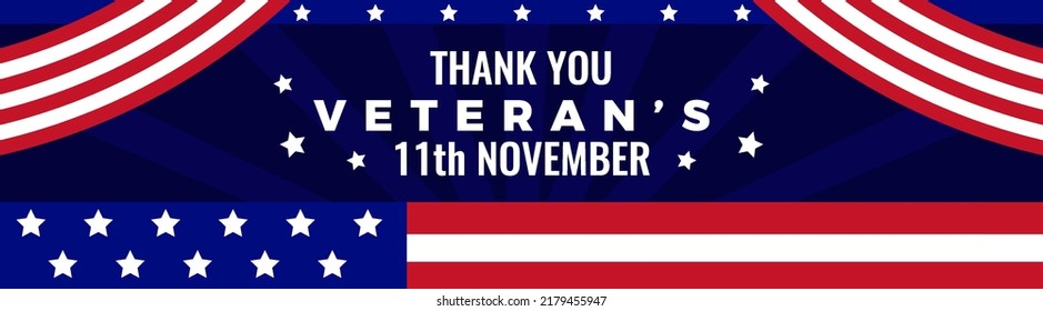 happy veterans day horizontal banner vector flat design