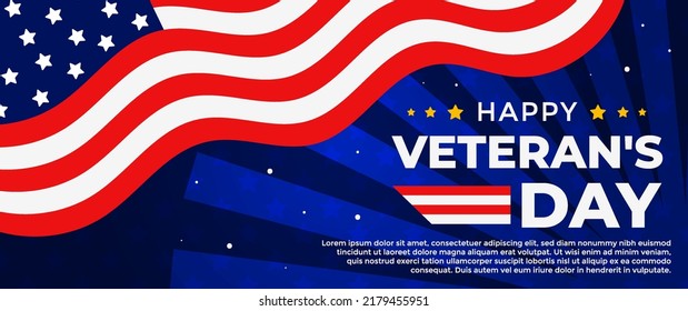 happy veterans day horizontal banner vector flat design
