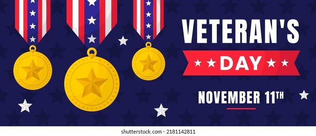 happy veterans day horizontal banner vector flat design