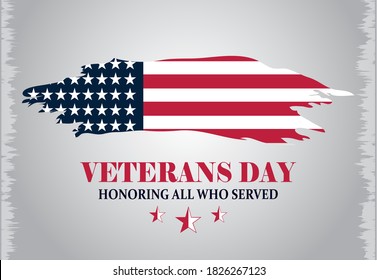 happy veterans day, inscription grunge american flag, gray background vector illustration
