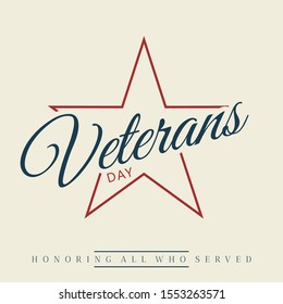 Happy Veterans day letter vintage style emblem background with simple star. November 11 holiday background. Vector illustration EPS.8 EPS.10