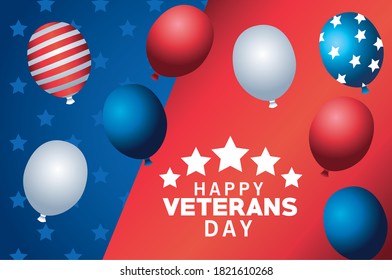happy veterans day lettering with balloons helium vector illustration design