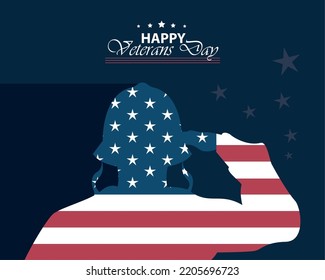 happy veterans day lettering card with soldier