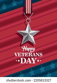 happy veterans day lettering with medal