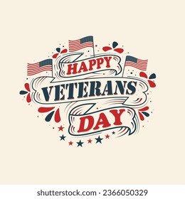 Happy Veterans Day lettering United state of America, U.S.A veterans day design.