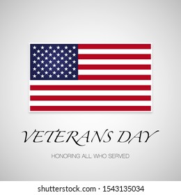 	
Happy Veterans Day lettering with USA flag illustration. November 11 holiday background. 