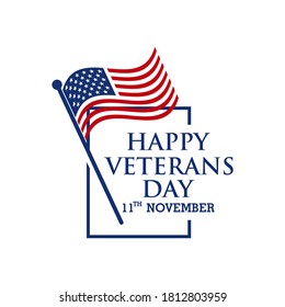 Happy Veterans Day lettering with USA flag illustration. November 11 holiday background. Celebration poster with stars and stripes. Greeting card in vector.