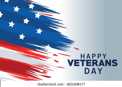 happy veterans day lettering with usa flag painted vector illustration design