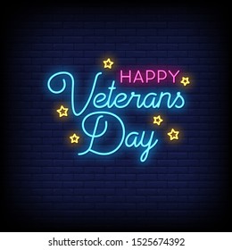 Happy Veterans Day Neon Signs Style Text Vector