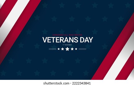 Happy Veterans Day. November 11, honoring all who served. Greeting card with USA flag on background. National American holiday event. Flat vector illustration, posters, modern design vector EPS10